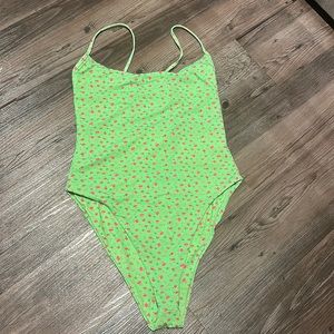 NWT Out from under one piece in neon with small pink roses size M